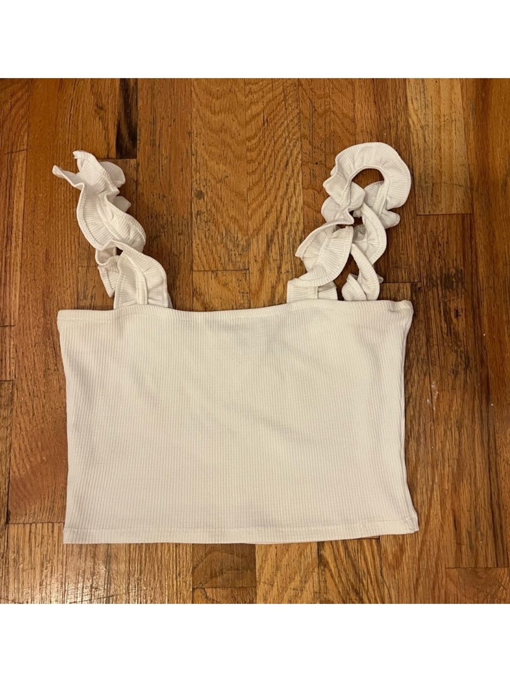 Zara White Ruffled Strap Crop Top